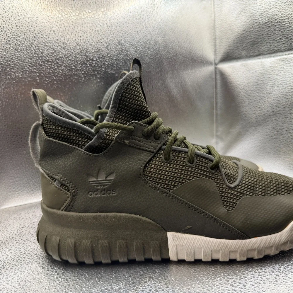 Size 8 Adidas Tubular X Dark Green Mid Top Lace Up Mens Sneaker‎ Shoes AF6369